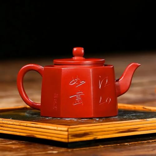Tetera de arcilla morada de 180 ml, tetera cuadrada tallada, hecha a mano, juego de té Zisha