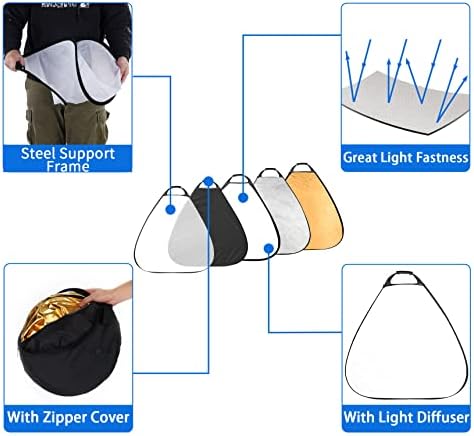 Selens 5 in 1 80cm Light Reflector Photography Diffuser Triangle Collapsible Lighting with Handle Gold/Silver/White/Black/Translucent for Photo Studio Portrait Product Indoor Outdoor Shooting