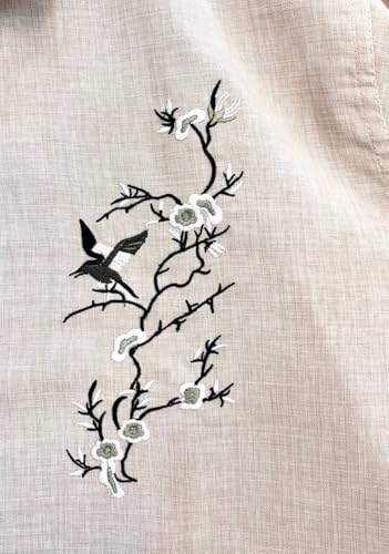 Image of Men's Premium Linen Embroidered Shirt - Casual Designer Floral Bird Embroidery Shirt for Men | Breathable Lightweight Summer Casual Party & Vacation Wear