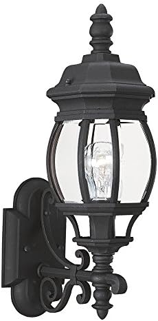 Sea Gull Lighting 88200-12 Wynfield One-Light Outdoor Wall Lantern with Clear Beveled Glass Panels, Black Finish