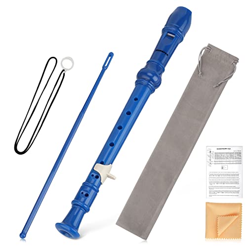 Hanaoyo Soprano Recorder Instrument For Beginners Kids Students, German Style C Key 8 Holes Recorder Instrument With Cleaning Kit, Fingering Chart, Cotton Bag, Thumb Rest, Lanyard (Blue) #TOP6