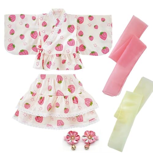 Jinbei Kids Girls 4-Pieces Set Cotton Breathable Kimono Summer Hair Decoration Cute Japanese Clothing 90-130cm