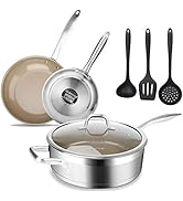 Duxtop 7PC Stainless Steel Ceramic Coated Nonstick Pans Set, Induction Frying Pans, Non-stick Sau...