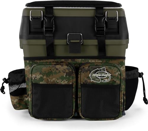 Angelkoffer Angelbox Angeltasche gepolsterte Sitzkiepe Sitzfunktion Gerätekasten mit Rucksackfunktion und aufgesetzen Taschen - inklusive 4 Tackle-Boxen für Angelzubehör Digital Wo