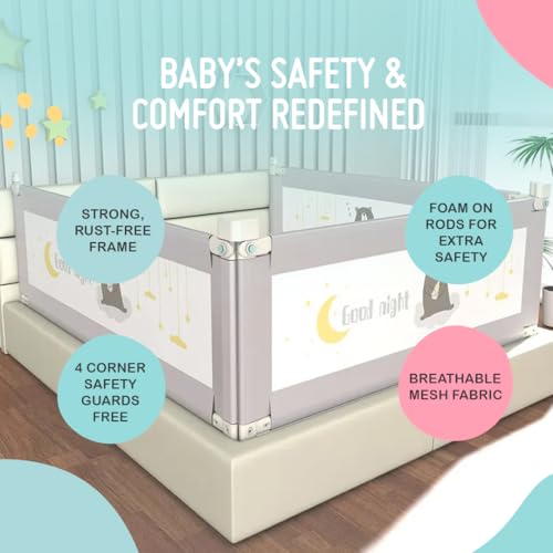 Image of Safe-O-Kid Metal 1-Year Warranty 6 Feet /180 Cms Baby Bed Rail, Adjustable Height, Baby Safety Bed Railing for Secure Sleep, Bed Guard for Babies, Grey-Pack of 3