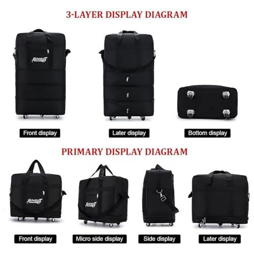 Expandable Foldable Duffel Bag Suitcases, 30" Carry-On Luggage w/Wheels Waterproof Lightweight, Gift for Men Women Suitcases Black4