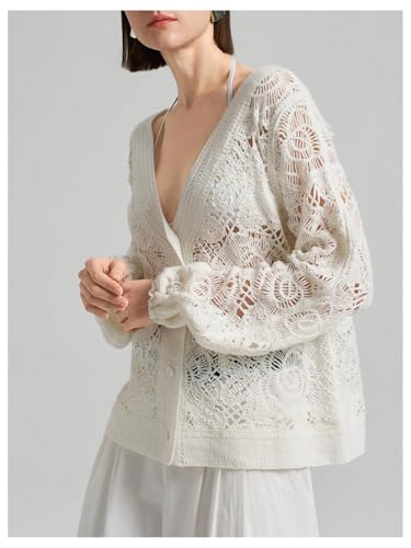 Women's Floral Crochet Cardigan Sweater Oversized Loose Fit Lightweight Sweater Hollow Out Button Down Knit Cardigans4