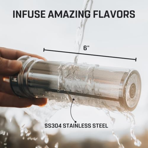 Image of Fruitalite Thermosteel Insulated Fruit Infuser Water Bottle- 700ml with Screw /Spout Lid, Steel Infusion Rod, Infused Detox Recipe eBook, Double-Wall Vacuum Stainless Steel Bottle- Midnight Blue