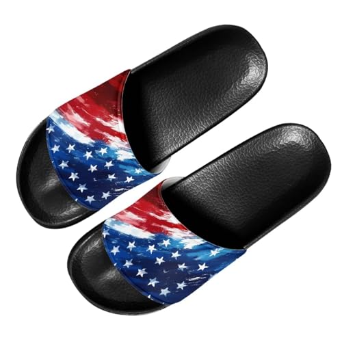 Image of 4th of July Women's Slide Sandals Lightweight 250 Anniversary USA Flag Slides for Women Size 5 Quick-Dry Womens Open Toe Slides for Beach Pool