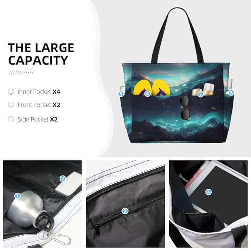 Science Fiction Stars Large Capacity Beach Travel Bag, Foldable Beach Bag with Zipper, Great for Grocery Bag Pool Gym Travel Shopping3