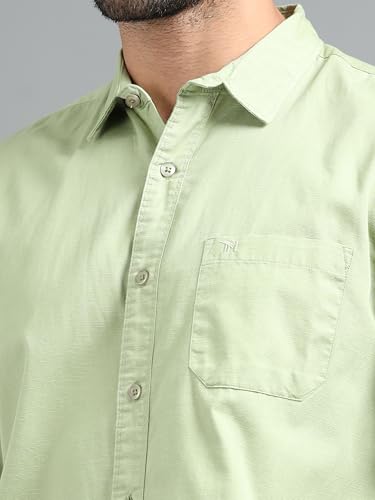 Image of Men Slim Fit Solid Spread Collar Casual Shirt