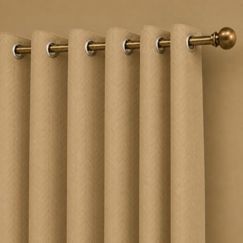 Image of LINENWALAS 100% True Blackout Door Curtains 7.5 Feet Long Set of 2 |Embossed Herringbone Leaf Design |Room Darkening Curtain |Thermal Insulated Curtains for Living Room (7.5 Feet, Golden Beige)