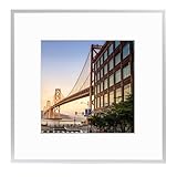 Frametory, 12x12 Aluminum Picture Frame - 12 x 12 Silver Frame with Removable Mat for 8 x 8 Photo - 12 by 12 Durable Metal Frame with Real Glass - Sawtooth Hanger for Easy Wall Display - 1 Pack