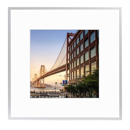 Frametory, 12x12 Aluminum Picture Frame - 12 x 12 Silver Frame with Removable Mat for 8 x 8 Photo - 12 by 12 Durable Metal Frame with Real Glass - Sawtooth Hanger for Easy Wall Display - 1 Pack