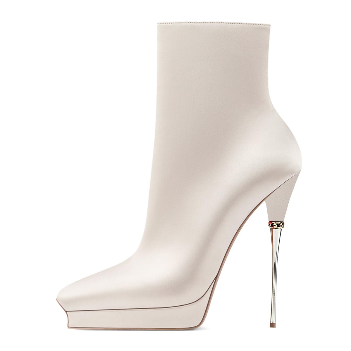 XYD Women Platform Satin Ankle Boots with Zip Pointed Toe Metal Stiletto Heels Club Dress Bootie Shoes