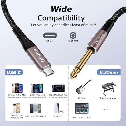 Cable USB C a Jack 6.35mm TS de Grabación Auxiliar para PC 2