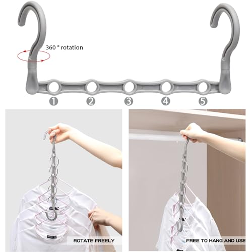 Closet Organizers and Storage,8 Pack Stronger Space Saving Hangers Clothes Hanger with 5 Holes Closet Storage for Heavy Clothes,Magic Home Organization College Dorm Room Essentials for Girls Guys