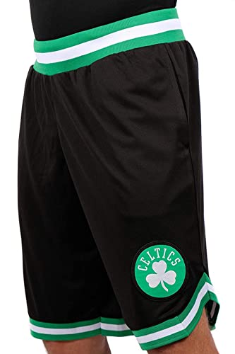 Ultra Game UNK NBA - Pantalones Cortos de Baloncesto para Hombre, de Malla, Tejido Activo, Logotipo del Equipo, Color Negro - GSM3547F-BC-Small, S, Negro