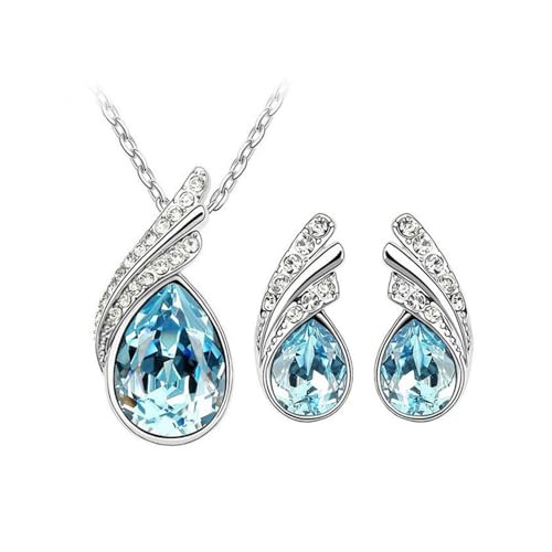 KBRPEY Conjunto Joyas Mujer Lágrima Cristal Brillante Collar Pendientes Elegantes Adornos Femeninos