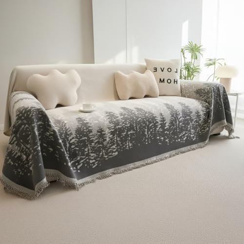 Image of The Furnishing Tree 3 Seater Reversible Chenille Sofa Cover, Double-Sided Luxury Throw, Anti-Slip Couch Cover, Soft & Comfortable Sofa Towel for All Seasons, Grey & Ivory