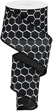 Chicken Wire Canvas Wired Edge Ribbon - 10 Yards Black/White, 2.5"