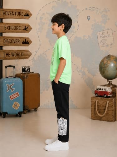 Image of KiddoPanti Boys Printed Co-Ords Set | 100% Cotton & Cottnon Spandex Woven | Drop Shoulder Tshirt with Jeans | Graphic Printed Design| Outerwear For Kids