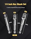 BOEN Impact Grade Socket Adapter Set, 3-PCS Drill Bit Adapter with Bit Holder, Sizes 1/4", 3/8", 1/2", 1/4-Inch SAE Hex Shank, Cr-V, for Cordless Drill & Screwdriver, Power Drill & Driver