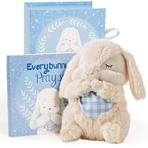 Tickle & Main, Everybunny Prays - Baby and Toddler Gift Set with Praying Musical Bunny and Prayer Book in Keepsake Box for Boys, Baptism Gifts for Boys, Christening Gifts for Boys - Blue