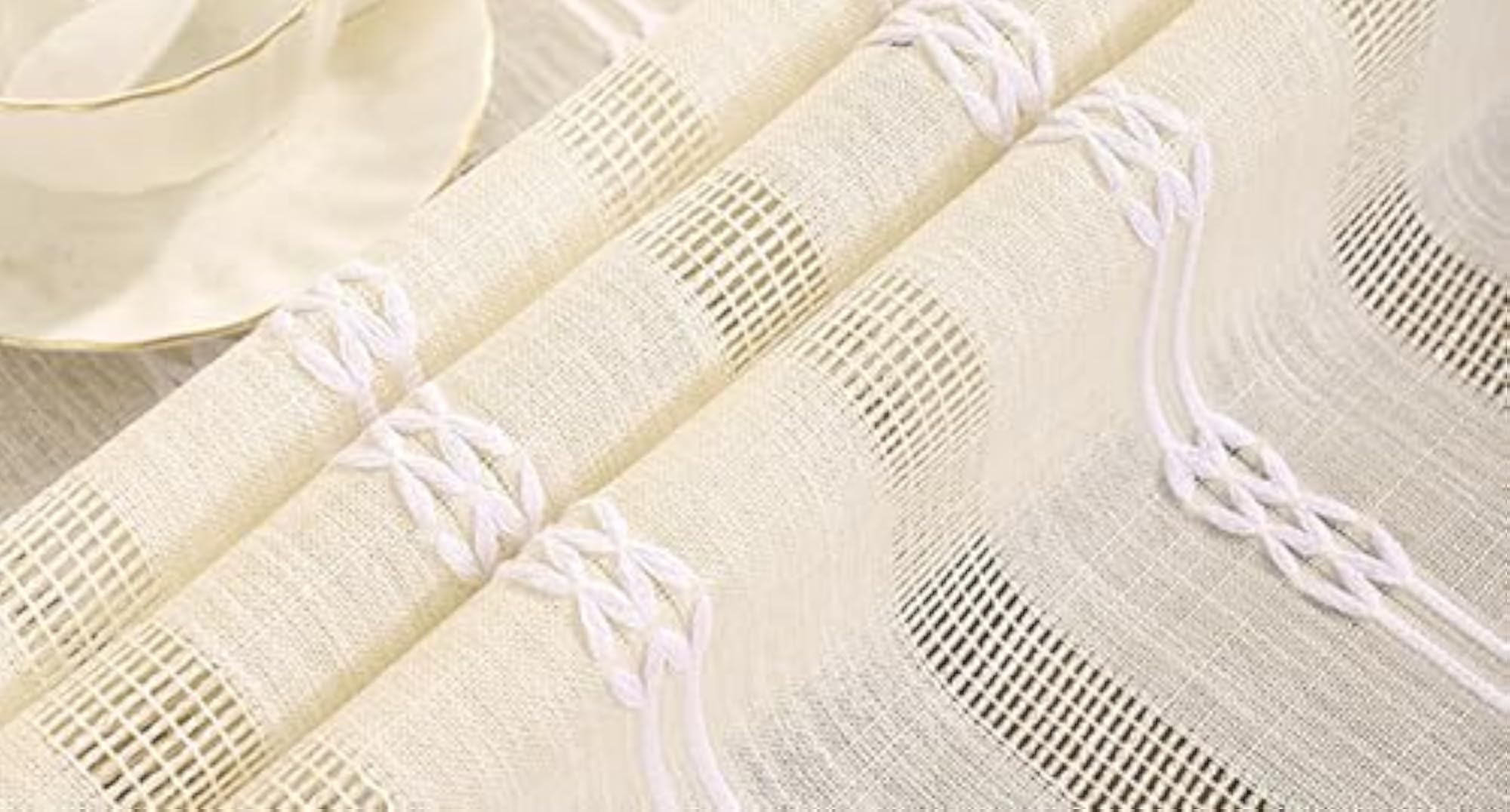 Farmhouse Dining Table Cover with Embroidery & Tassel Edges