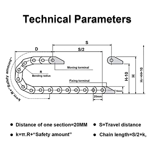 10 X 15 Mm Schleppkette, Schwarzer Kabelschleppkette, Verschleißfeste Flexibler Schleppkettenkabel mit Endverbindern für CNC Maschinen, 1 M Länge Drahtträger Energieketten