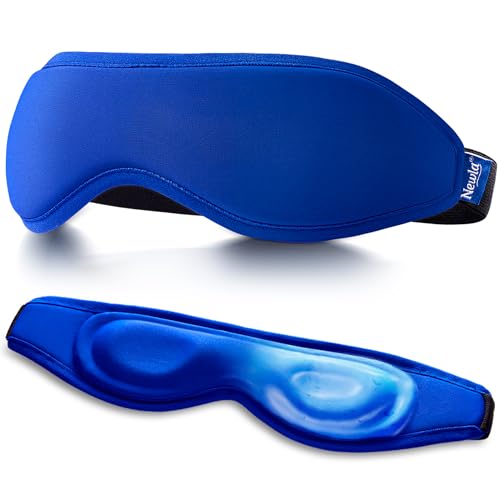 Reusable Cold Compress & Ice Pack for Migraine Relief Post Surgery Tired Eyes and Moring Puffiness Adjustable Strap (Blue)