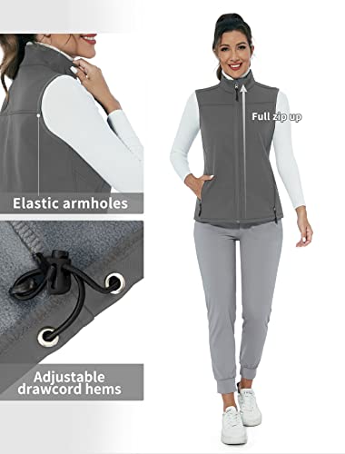 M Moteepi Golf Vest For Women Softshell Hiking Vest Jacket Fleece Lined Vests Windproof For Outerwear Grey L #TOP2
