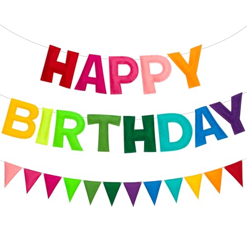 Cartel de feliz cumpleaños, guirnalda de fieltro de cumpleaños con arco iris, banderín colorido, decoración de fiesta de cumpleaños, letrero personalizado de feliz cumpleaños para decoración de fiesta