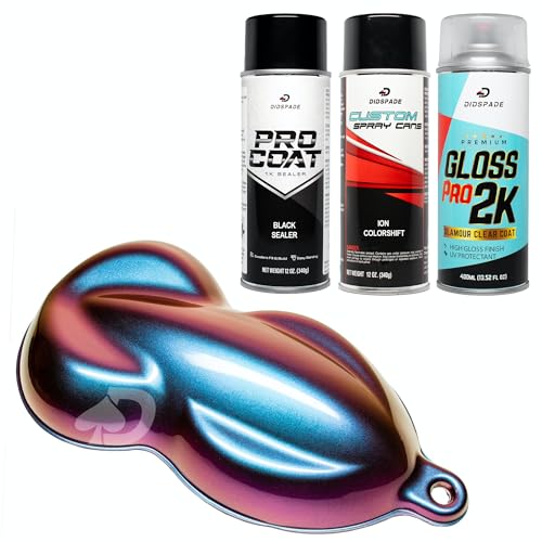 Chameleon Spray Paint Kit | Includes Sealer, Aerosol Color Shift Spray Paint, And Gloss Clear For Cars, Bikes, Wheels. (Ion Black Kit - Blue, Purple, Red, Orange)