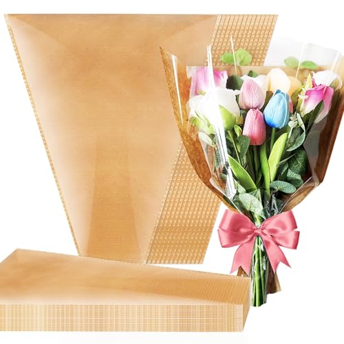 Srmayyi 100 PCS Flower Bags for Bouquets Kraft Flower Wrapping Bags Floral Wrapping Paper 15.8 x 13.8 x 3.9 for Multiple Occasions