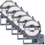 業務用 プリンタス キングジム用 テプラ PRO 互換 テープカートリッジ 強粘着 12mm 白テープ 黒文字 SS12KW 5個セット まとめ買い 法人 建築 医療 土木 事務