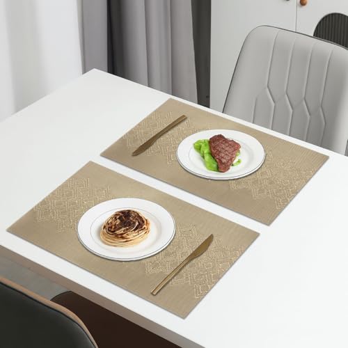 Image of Amazon Brand - Umi PVC Vinyl Wave Design Placemat ST10002TH - Heat Resistant, Wipe Clean, Anti-Skid Table Mats for Dining Table, KitchenHome Decor (30x45 CM Gold Set of 2)