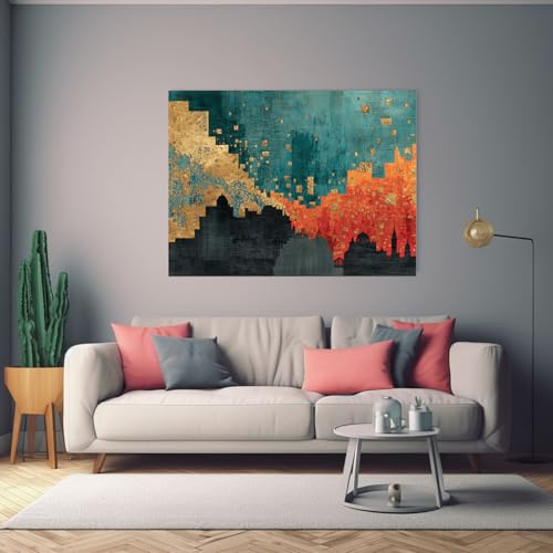 Affiche decoration murale toile moderne avec tableau abstrait orange - 4