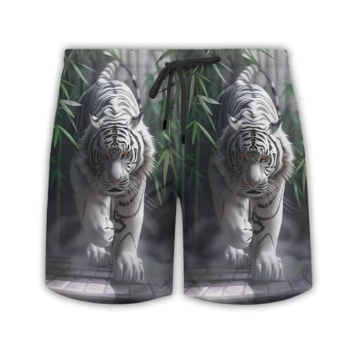 Bengal Tiger Short Sleeve Button Down Men - Wild Animal Hawaiian Mens Swim Short Beach Shorts TU-SH-72