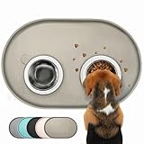 Conlun Napfunterlage Hund,1,2cm Hohe Ränder Futtermatte Katzen zur Vermeidung von Verschüttungen,BPA-Freie Silikonmatte mit Rand Gummi-Hundenapf Unterlage für Futter-und Wassernäpfe(Taupe,48x30cm)