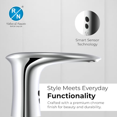 Image of RN Automatic Touchless Sensor Faucet for Wash Basin, Motion Sensor Bathroom Sink Tap, Hands-Free Smart Faucet with Chrome Finish, Water Saving Kitchen & Bath Fixture (Pillar Body.4)