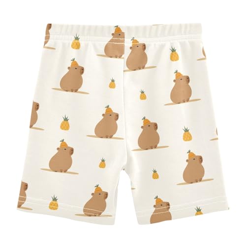 Cartoon Capybara with Pineapple Girls Shorts Elastic Waist Sports Shorts Girls Leggings Pants for 4-10 Years2