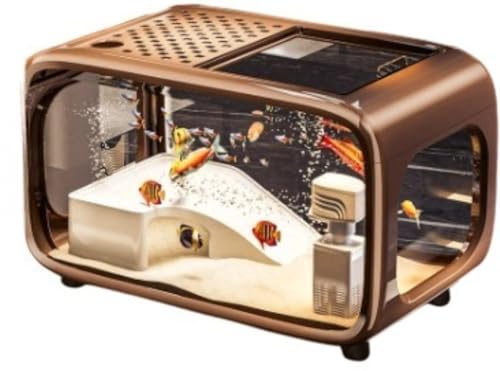 EVREFIN 小型水槽セット カバー付き キリフィッシュ、ベタ、金魚、テトラポッド魚用 静音フィルター デスクトップ リビングルーム 寝室 屋内 クリエイティブ カバーデスクトップ (【ブラウン・ベーシックモデル+エアポンプ】フリークライミングフレーム)