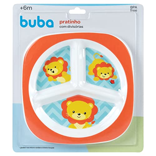 Kit Refeição Infantil 3 Peças Prato com Divisórias Prato Raso e Bowl Buba Animal Fun (Leão)