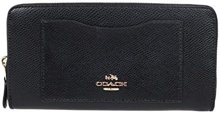 Coach Women's Crossgrain Leather Accordion Zip Wallet Black