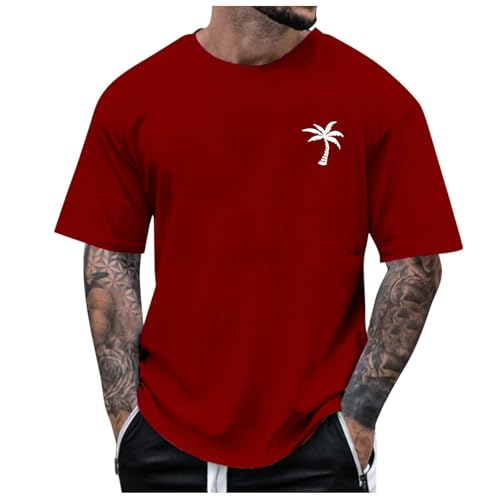 Men's Casual Shirt, T-Shirt, Men's Summer Crew Neck Short Sleeve T-Shirt, Coconut Tree Print, Oversized Loose Basic Top, Fashion, Loose Sports Shirts, Lightweight Comfort Short Sleeve Shirt