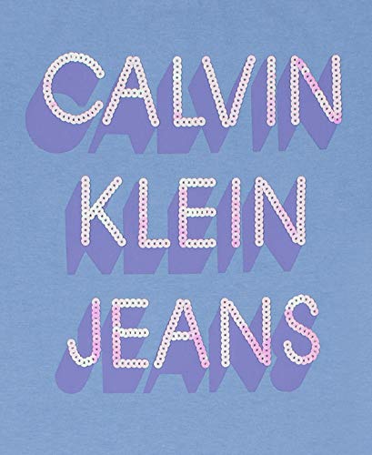 Calvin Klein Girls' Short Sleeve T-Shirt Dress, Pullover Style With Crew-Neck Neckline, Logo Detailing, Periwinkle Logo, 6 #TOP1