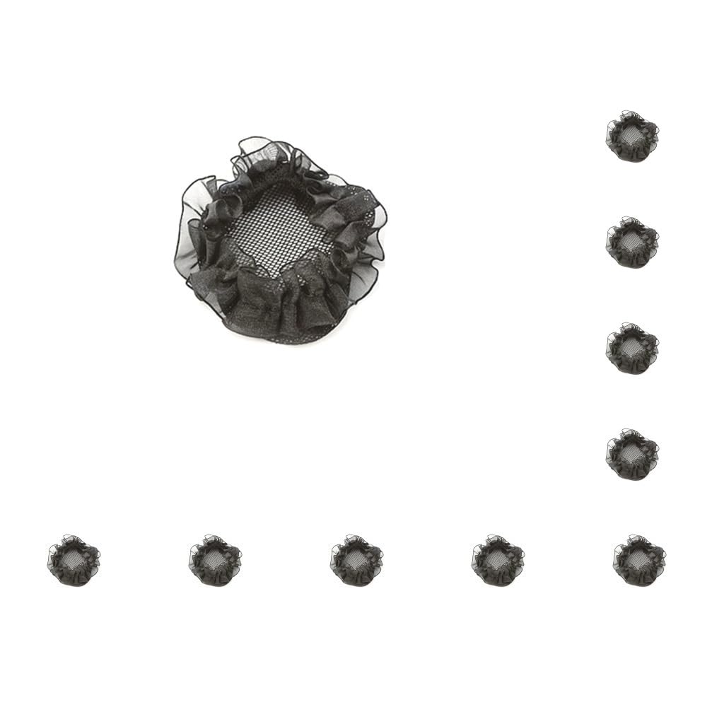 10 Set mit 10 unsichtbaren Dutt-Haarnetzen, schwarz, elastischer Rand, Netz-Haar-Accessoires für Mädchen, Frauen und Kinder, kleines Loch mit Spitze