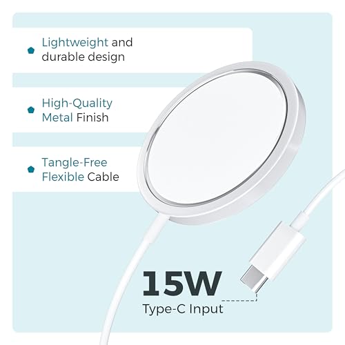 Image of Ubon 15W Wireless Magnetic Charger with Fast Charge | Best Compatible for 16 /15 /14 /13 /12 Plus, Pro, Pro Max & All Wireless Enabled Smartphones & Earbuds (WR226, White)