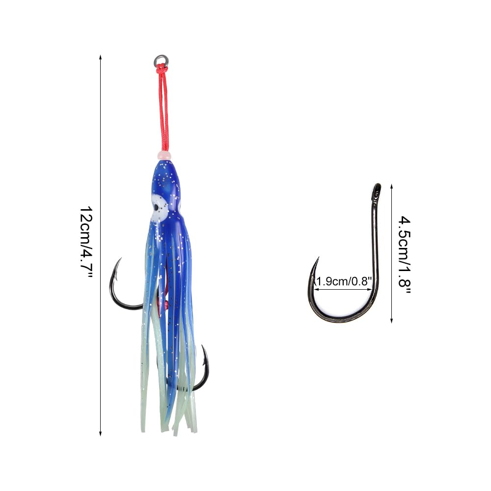 Esche da Pesca, 5 Pezzi Esca Artificiali Traina Luminose con Coda a Gonna a Gancio per Pesca in Acqua Salata Mare
